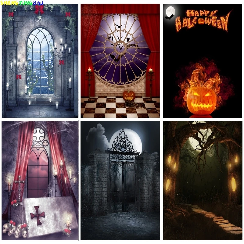 

Halloween Backdrop Tombstone Castle Pumpkin Moon Baby Portrait Photography Background For Photo Studio Props CXZM-79