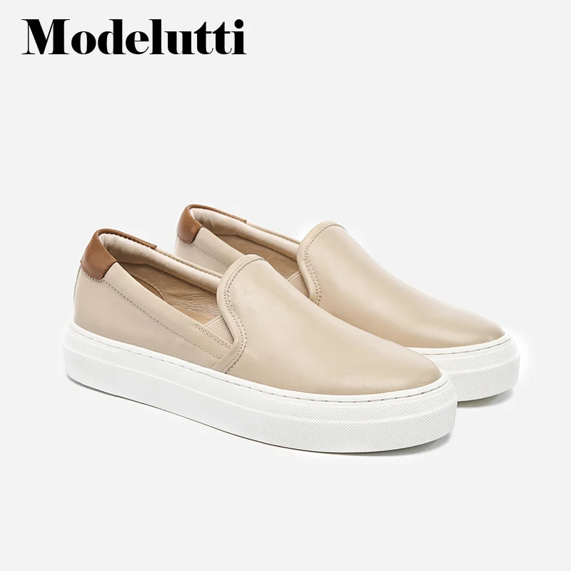 Spring 2023 New Summer Women Fashion Genuine Leather Thick Sole Shoes Slip-On Loafers Simple All-match Casual Female