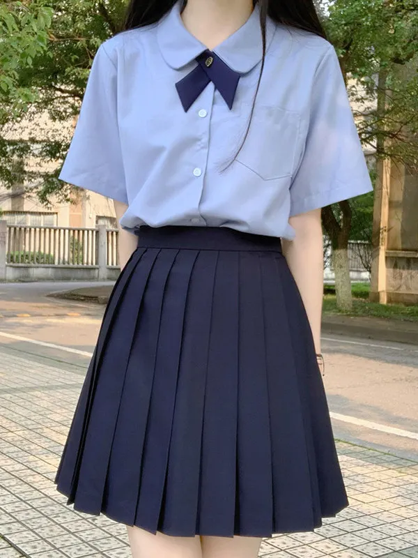 

Basic Style Short Sleeve round Neck Shirt Women's School Uniform JK Outfit Spring Summer White Long Sleeve Shirt Slimming Effect