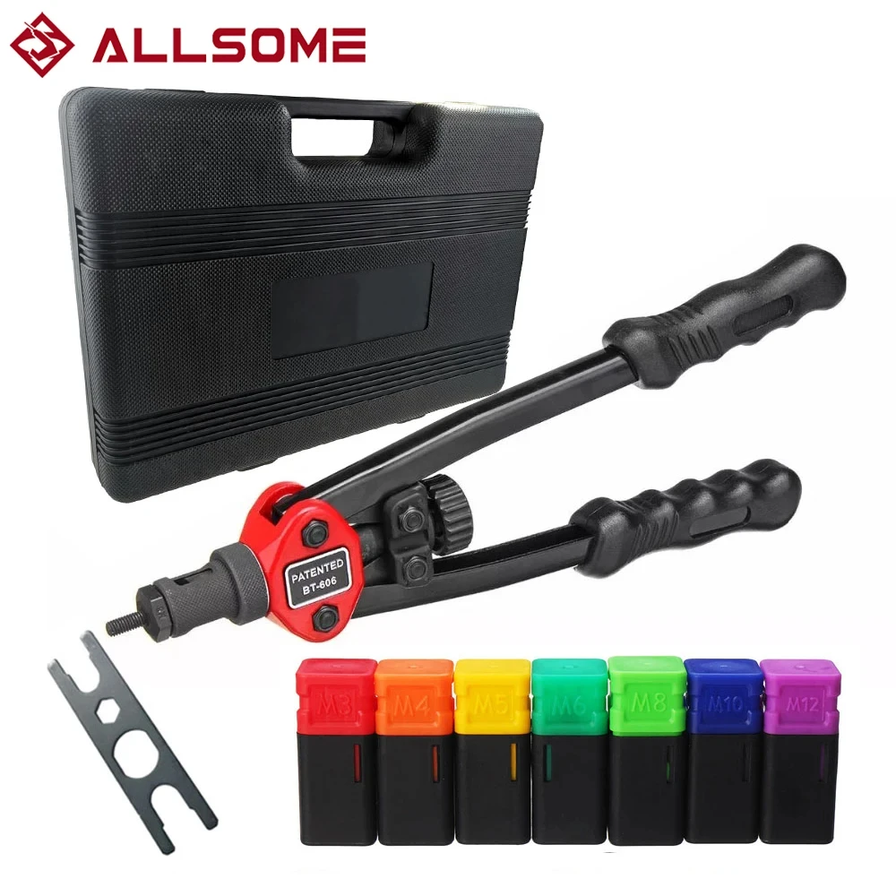 ALLSOME BT-605 Nietmutter-Werkzeug, Hand-Blindnietgerät, Nietmutter-Nietwerkzeuge mit 7 metrischen Dornen, M3, M4, M5, M6, M8, M10, M12, HT2598