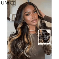 UNice 7x5 Bye-Bye Knots Lace Loose Wave Butterscotch Highlights Brown With Free Face Framing Bangs Human Hair Wig 150% Density