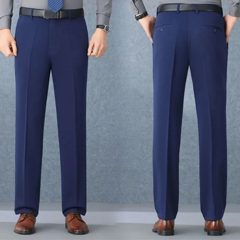 

Men Dress Pants Thick Non-Ironing Plus Size 44 Formal Office Suit Trousers Iron-Free Straight Loose Business Wool Male Clothes