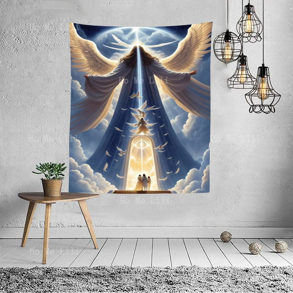 People Outside The Gate Of Time White Doves And The Back Of Jesus Tapestry For Livingroom Decor