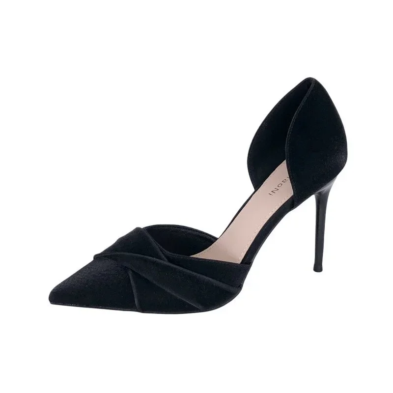 Zapatos de tacón alto francés para mujer, tacones de aguja puntiagudos elegantes, temperamento sólido, zapatos individuales para banquete Sexy, nuevo, primavera y otoño