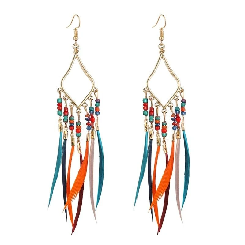Summer Hot Colorful Beads Feather Long Pendant Earrings for Women Bohemian Style Fashion Tassel Earrings Jewelry Accessories - Image 2