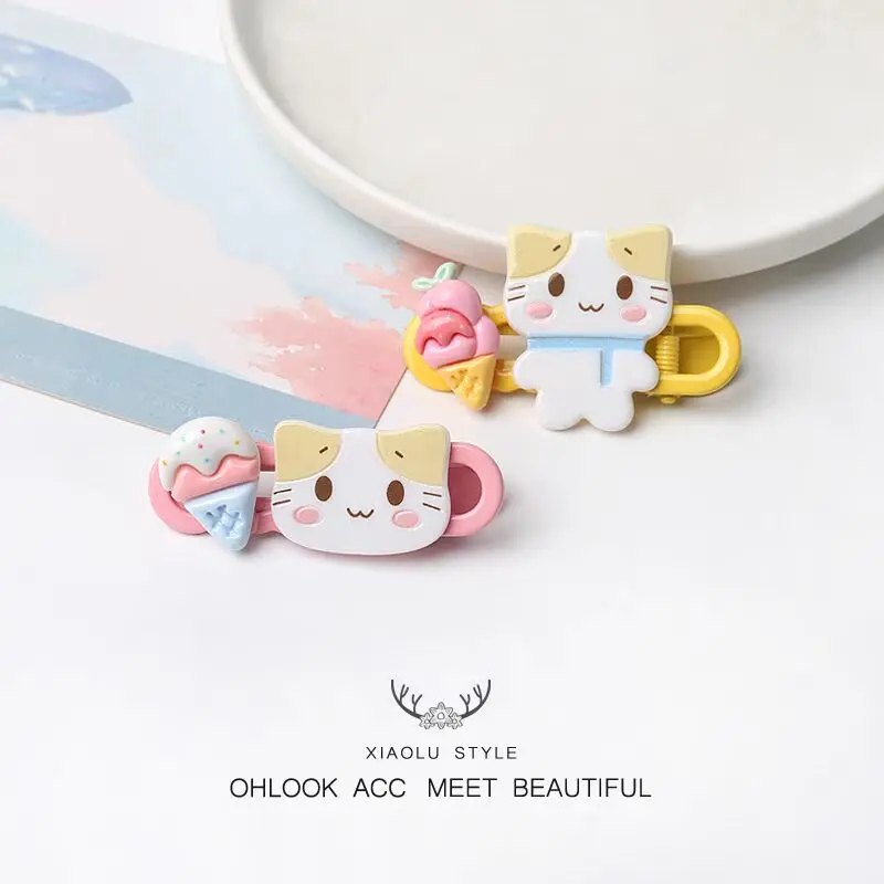 Cute Masyumaro Fuwa Nyanko Cat Ice Cream Hair Clip Barrette Pins Clips Hairclip Hairpin Girls Women Hair Accessory