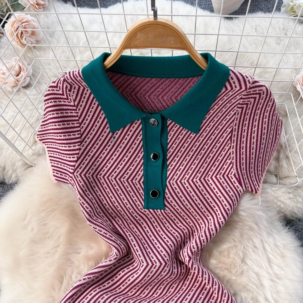 2026 Abito estivo corto lavorato a maglia a righe da donna maniche corte tubino elastico abito sexy da donna abito da spiaggia Hotsweet