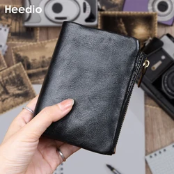 Business Genuine Leather Men Wallet Fold Short Wallets Credit Card Driver License Holder With Zipper Coin Pocket Soft Purse