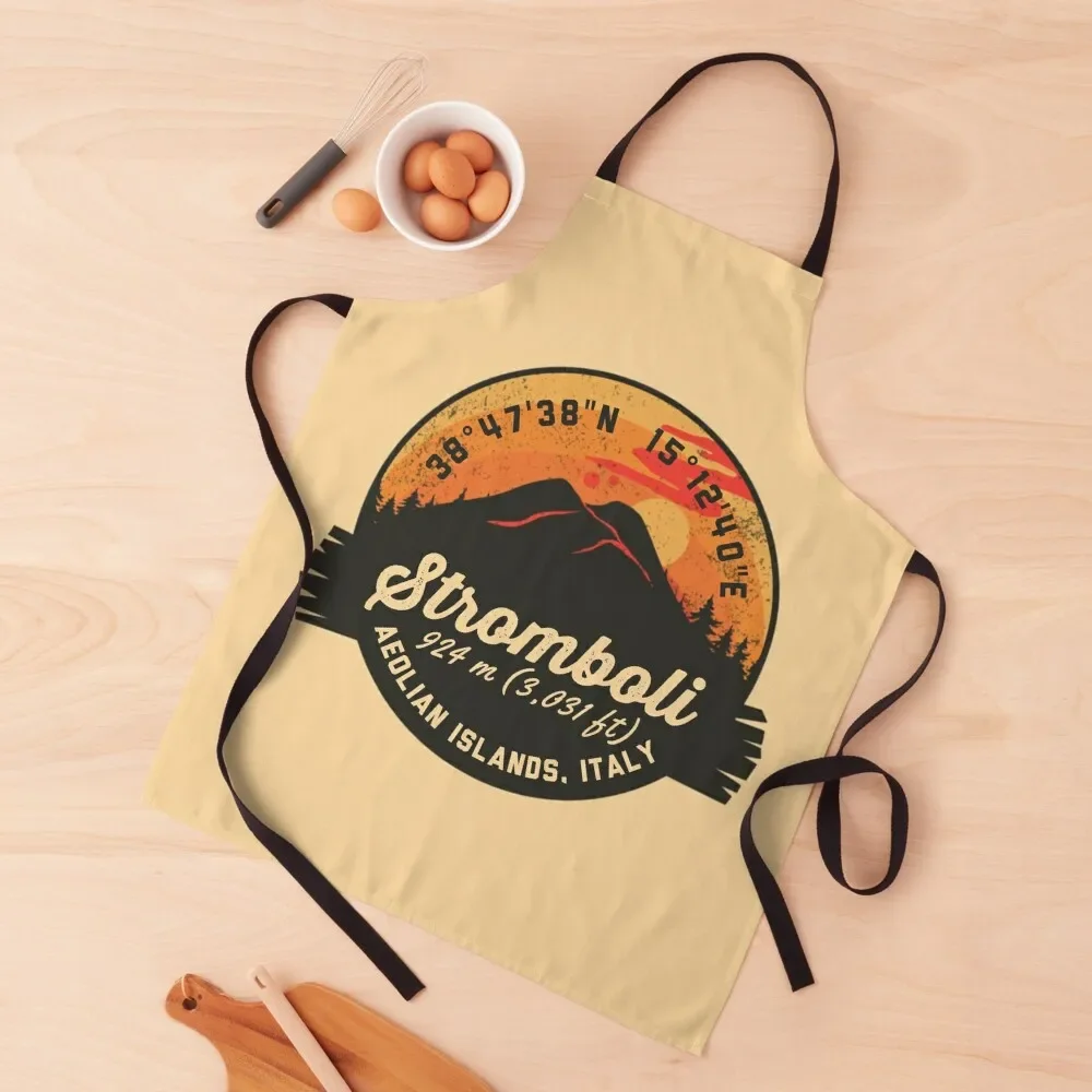 

Stromboli Italy Volcano Souvenirs Badge Apron Customizable For Cooking Kitchenware Apron