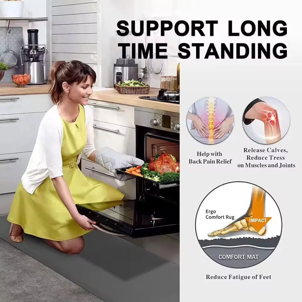 سجادة مطبخ متينة وقوية مضادة للتعب، حصيرة PVC مقاومة للماء والزيت سهلة التنظيف، سجادة غير قابلة للانزلاق للمكتب الدائم والمكتب