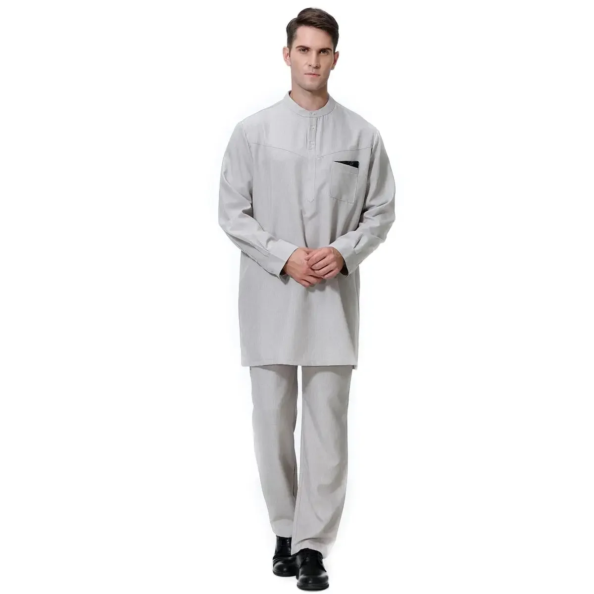 Arabo islamico Uomo Robe Jubba Thobe Caftano Abaya Musulmano Thoub Dubai Arabia Manica lunga Top Pantaloni 2 pezzi Set Ramadan Abiti Eid