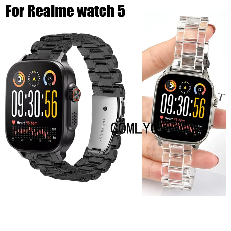 

Для часов Realme 5, браслет, ПК, пластиковые прозрачные умные часы, женский и мужской ремешок