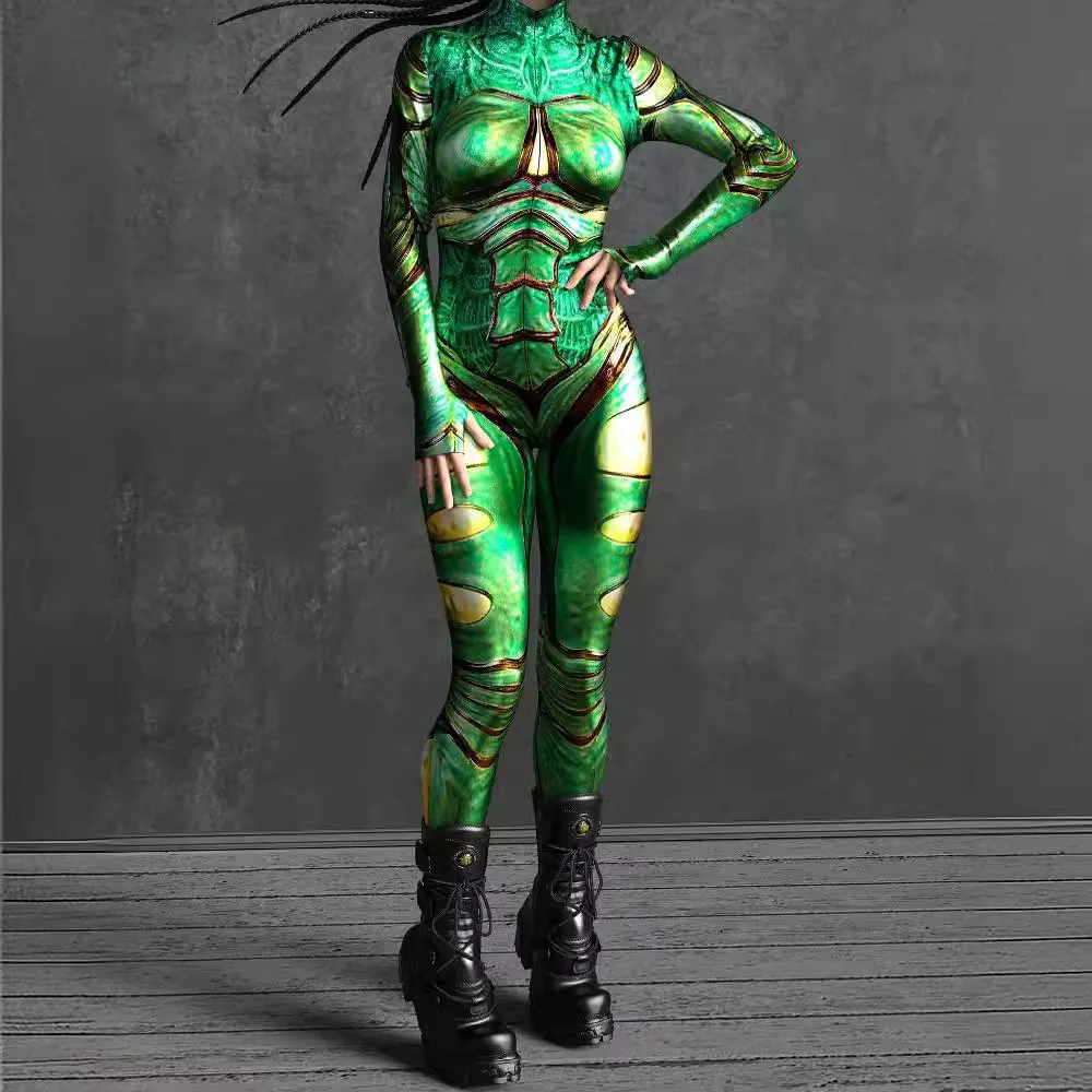 

Printing Holiday Party Performance Women Armor Sexy Skinny Jumpsuit Wear Onesie Cosplay Costume Elastic Bodysuits Rompers
