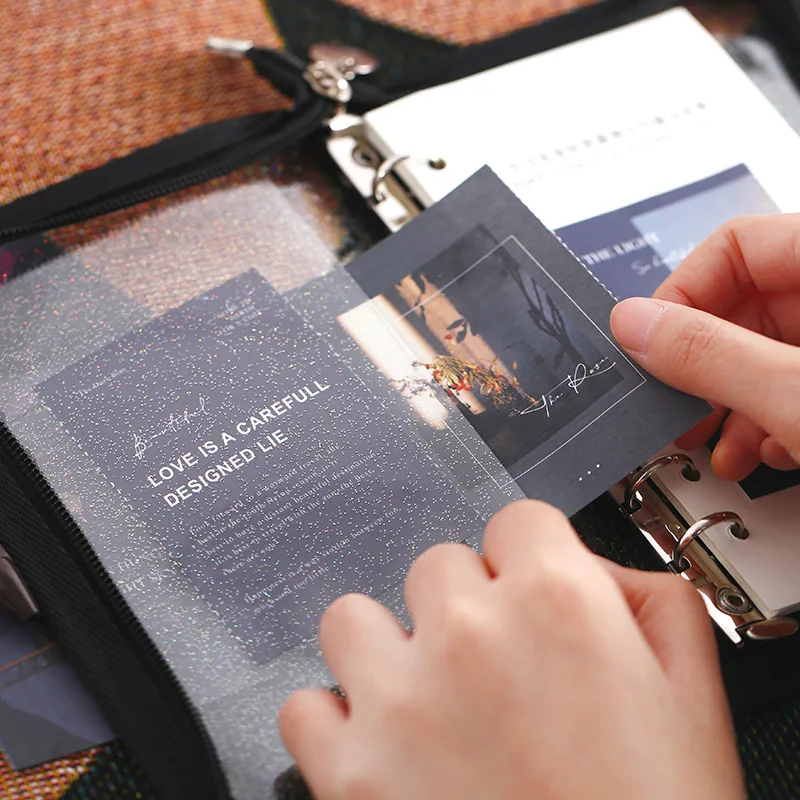 Ins Colorful A6 Loose-leaf Binder Handbook 6-Holes Zipper Diary Book Sparkling PVC Portable Idol Photo Collect Notes Stationery