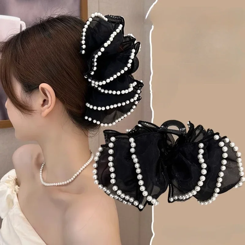 

Large Butterfly Hair Claw Clips Black Multi-winged Butterfly Pearl Hair Clips for Women Headwear Fashionable Apparel Accessories