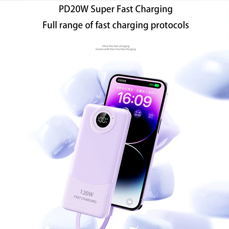 Lenovo 200000mAh Ultralarge Capacity Power Bank 120W Super Fast Charging Mobile Power External Battery For iphone Huawei 2024