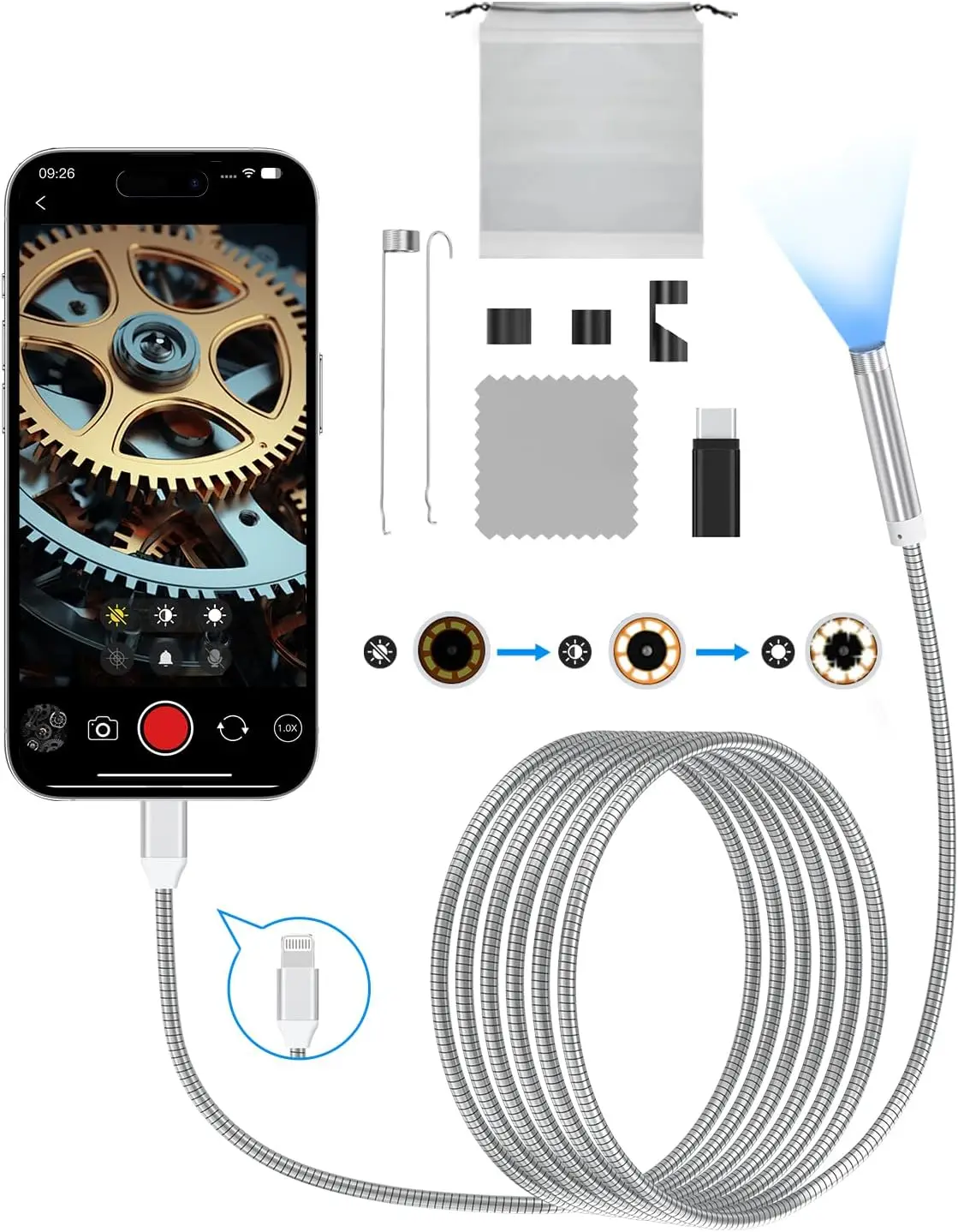 

Бороскоп HD 1920P с 8 светодиодными лампами, сильфон длиной 5,9 фута, водонепроницаемый эндоскоп IP67, 8 мм для iOS/Android