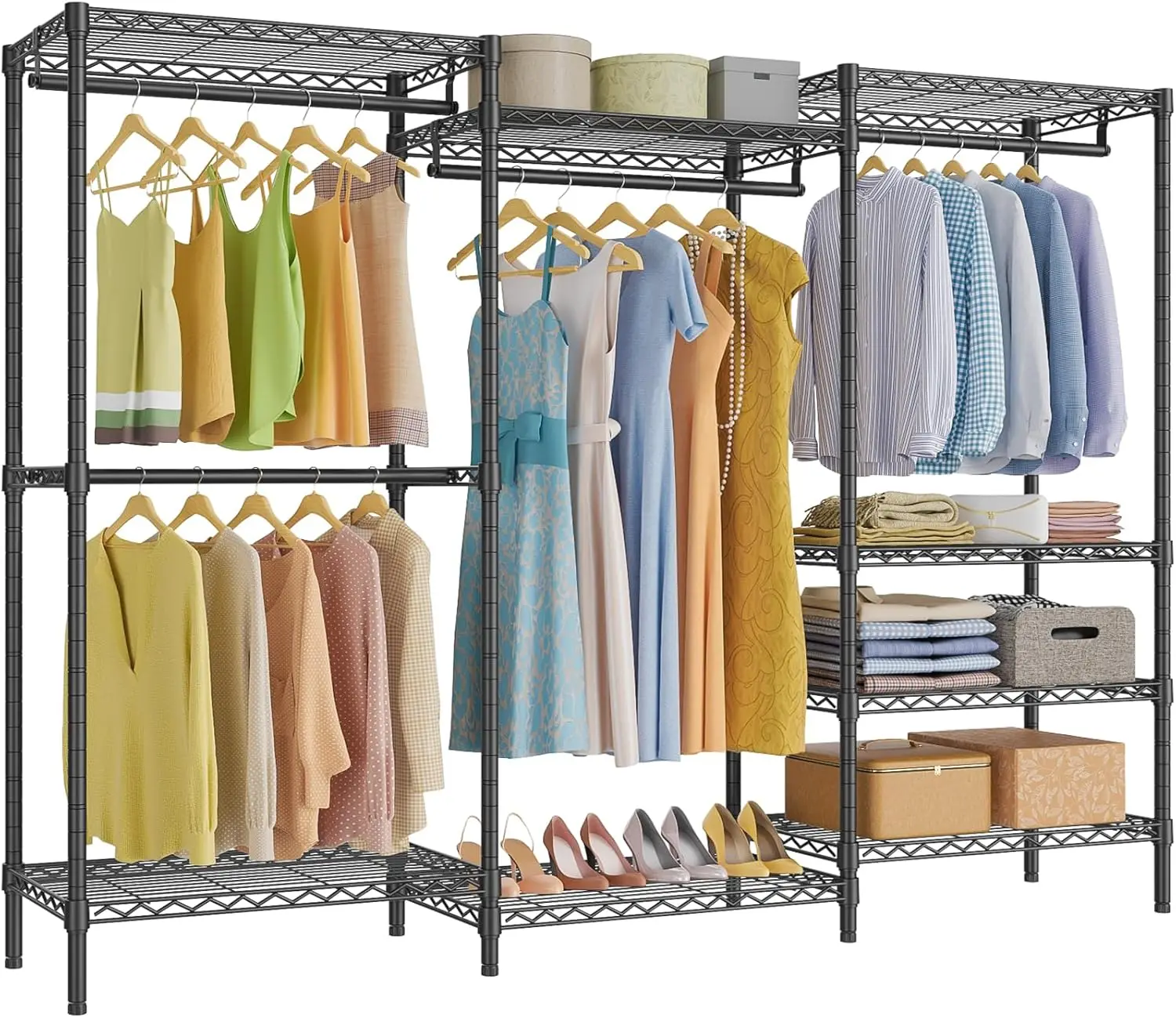 

Large Portable Closet Rack Freestanding Wardrobe Closet, Multi-Functional Clothes Rack Heavy Duty Metal Clothing