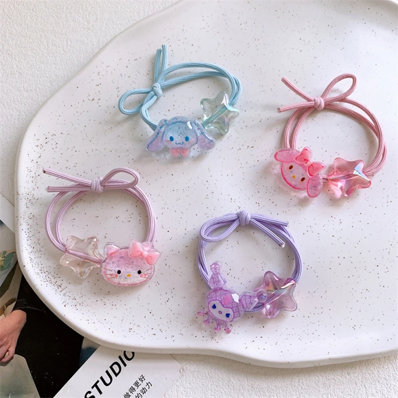 Kawaii Hair Ties Anime Hair Ring Ornaments Hello Kitty My Melody Kuromi Hair Rope Cartoon Accessories Girl Gift