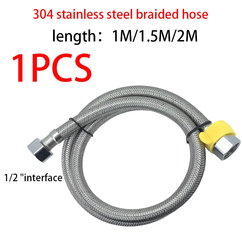 

1M, 1.5M, 2M 1/2 inch 304 stainless steel braided high-pressure hose for hot and cold faucets, kitchen and bathroom water pipes
