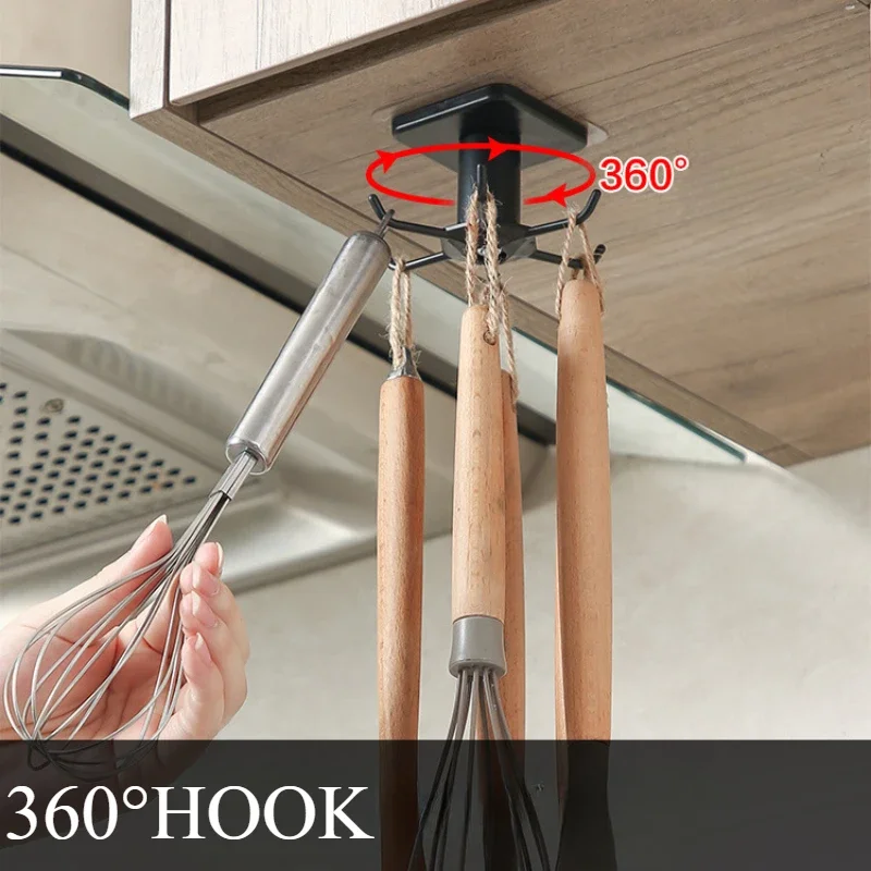 High-quality Kitchen Hooks Rotating Storage Rack Without Punching Wall-Mounted Kitchenware Supplies Gods Multifunctional Shelves