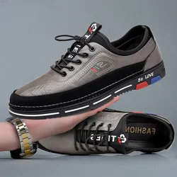 Genuine Leather Man Shoes Elastic Band Men's Sneakers Concise Soft Soled Men Casual Shoes Light Running Sneaker Tenis Shoes