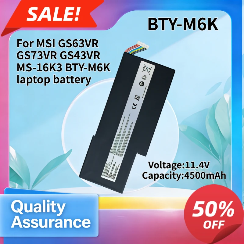 

BTY-M6K 4500mAh Laptop Battery Compatible with MSI GS63VR GS73VR GS43VR MS-16K3 High Quality Replacement Battery