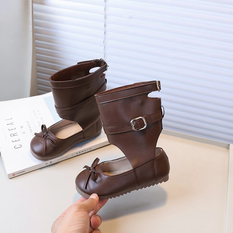 

New Trend Toddlers Leather Boots for Girls Ballet Style Kids Fashion Princess Boots Causal Versatile Children's Mid-calf Boots