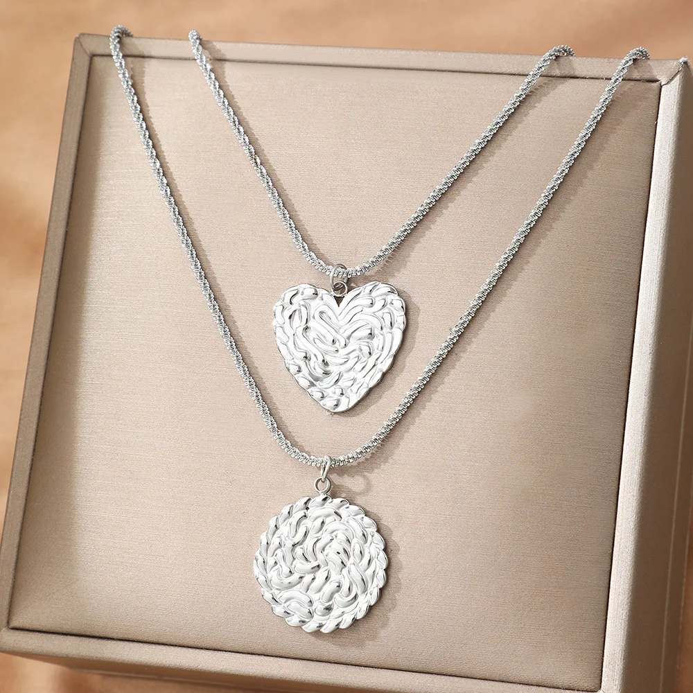 طقم قلادة متعددة دائري على شكل قلب غير منتظم على طراز بوهو، مقاوم للماء وغير يتلاشى، مجوهرات نسائية، هدايا حفلات الزفاف #2