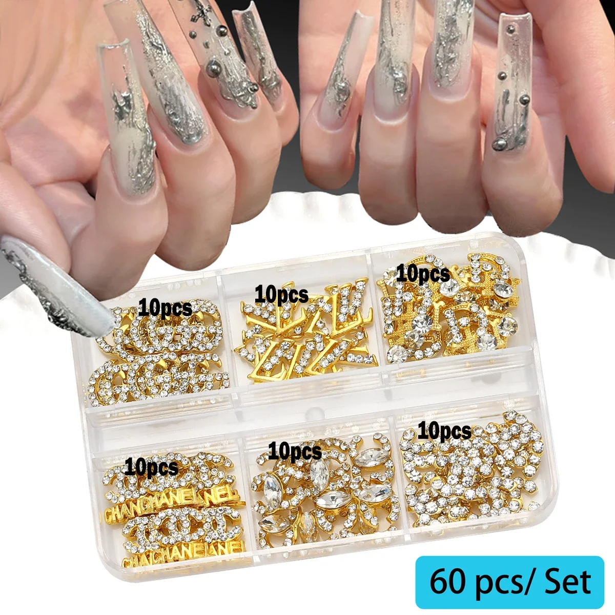 

30/60pcs/Set Y2K Luxury Metal Nail Art Decorations Alloy Shiny Rhinestones Pearl Gems Zircon Diamond Charms DIY Nail Accessories