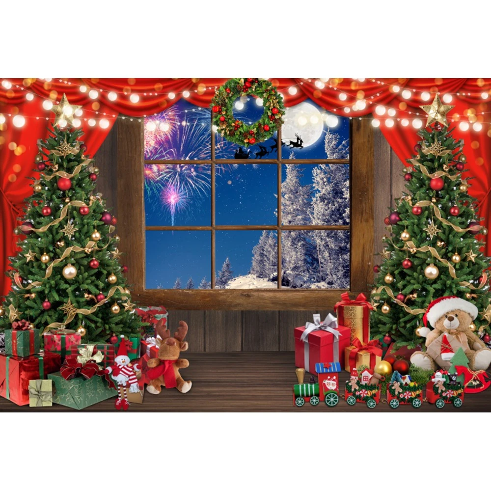 Winter Window Merry Christmas Backdrop Photography Xmas Tree Background Party Decor Baby Portrait Photographic Prop Photo Studio