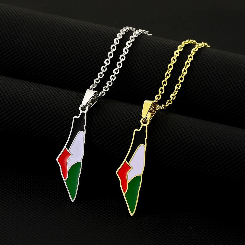 SONYA New Fashion Palestine Flag Map Pendant Necklace For Women Men Gold Silver Color Stainless Steel Jewelry Gifts