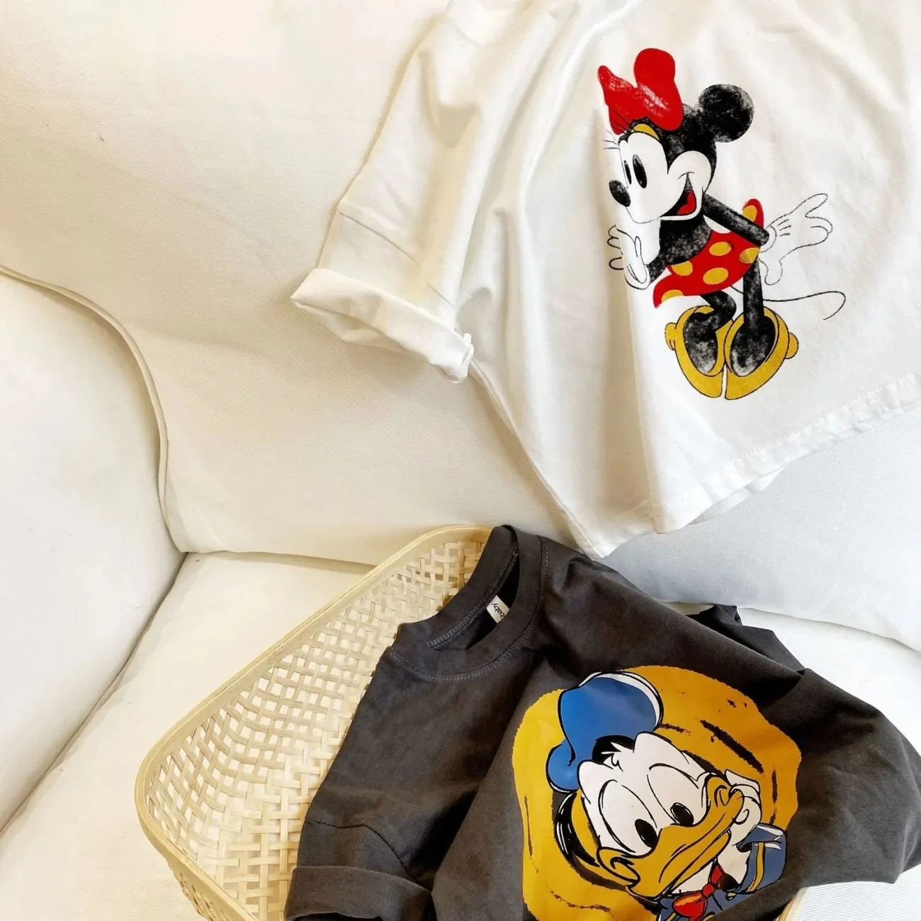 Disney Mickey Mouse Minnie Cotton Summer Children\'s Short-sleeved T-shirt Men and Women Donald Duck Cartoon Casual Fashion Top