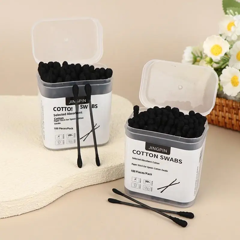 100Pcs/Box Double Head Cotton Swab Stick Ear Spoon Ear Clean Makeup Manicure Cotton Swabs Disposable Cleaning Tools