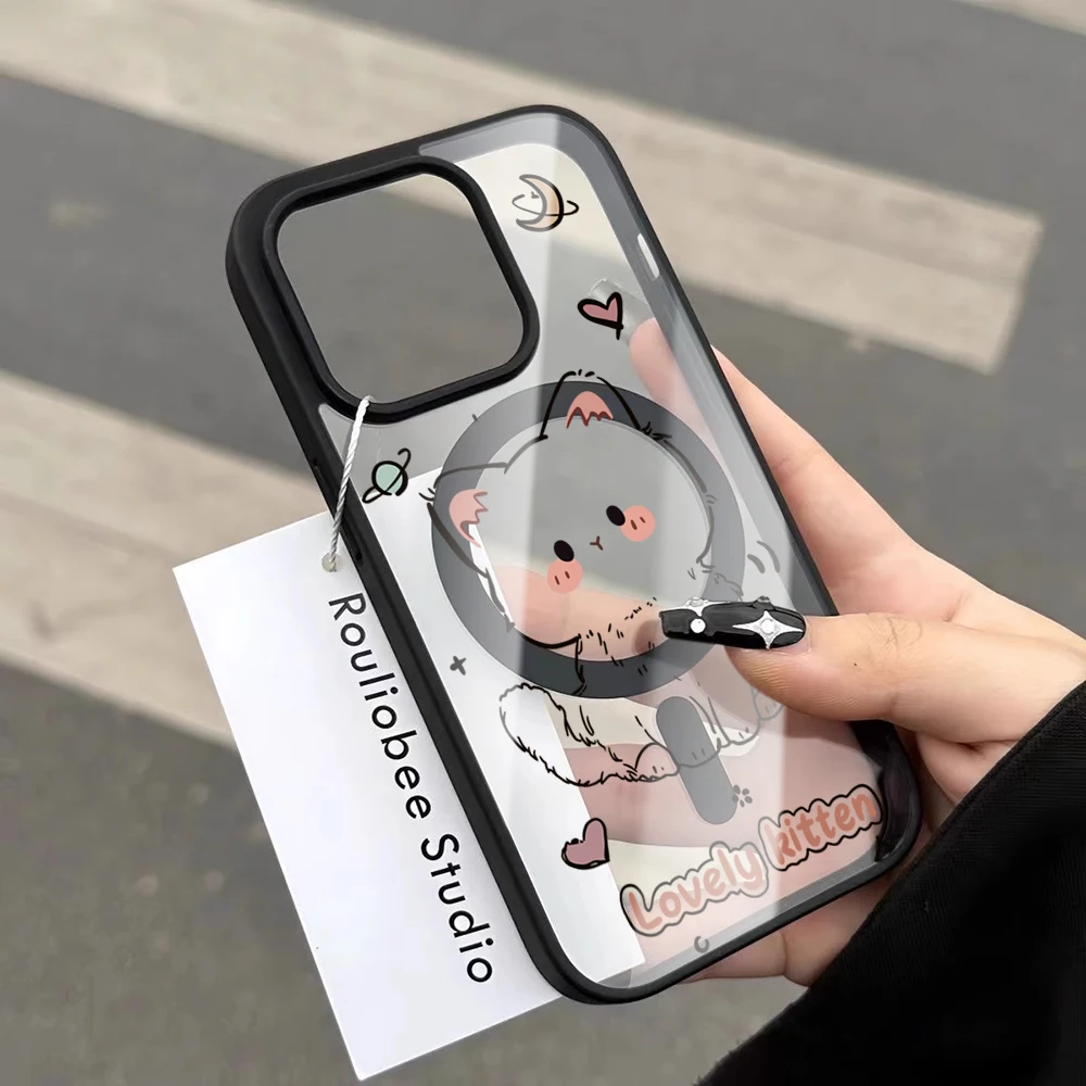 Niedliche Katzen-Schutzhülle für Magsafe iPhone 15 16 Pro Max 17 14 11 13 12 Pro Max Plus Hüllen Magnetisches Kabelloses Laden Coque – Detail 6
