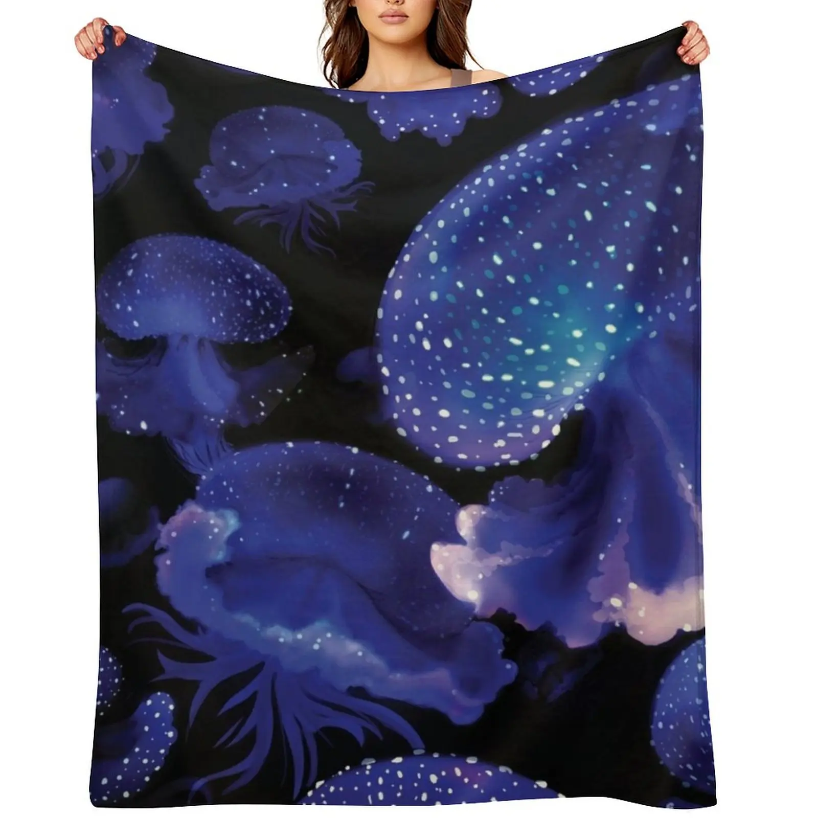 

Blacklight Jellyfish Throw Blanket Warm Plaid For Baby Plaid on the sofa Blankets