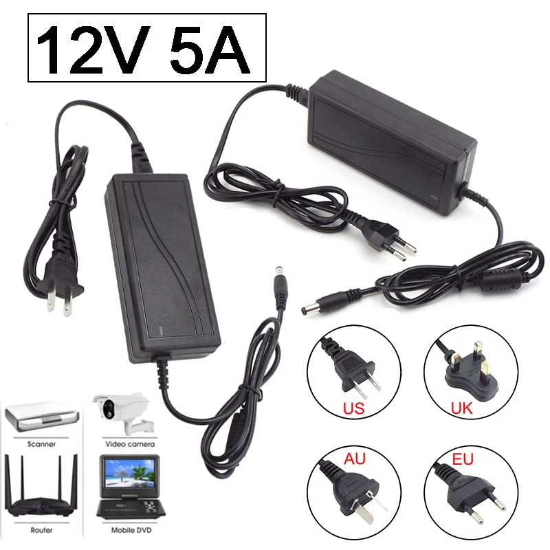 12V 5A AC 110V 220V to DC 12V 5000ma Adapter Power Supply Converter Charger Switch Switching Power Supplies 5.5x2.5mm Jack C4