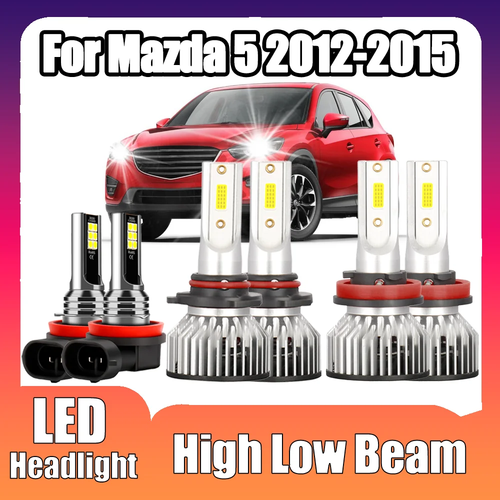 

Светодиодные лампы для фар автомобиля Canbus без ошибок, ближний и дальний свет, 6000K, белый свет, турбо-фары, светодиодные противотуманные фары для Mazda 5 2012 2013 2014 2015