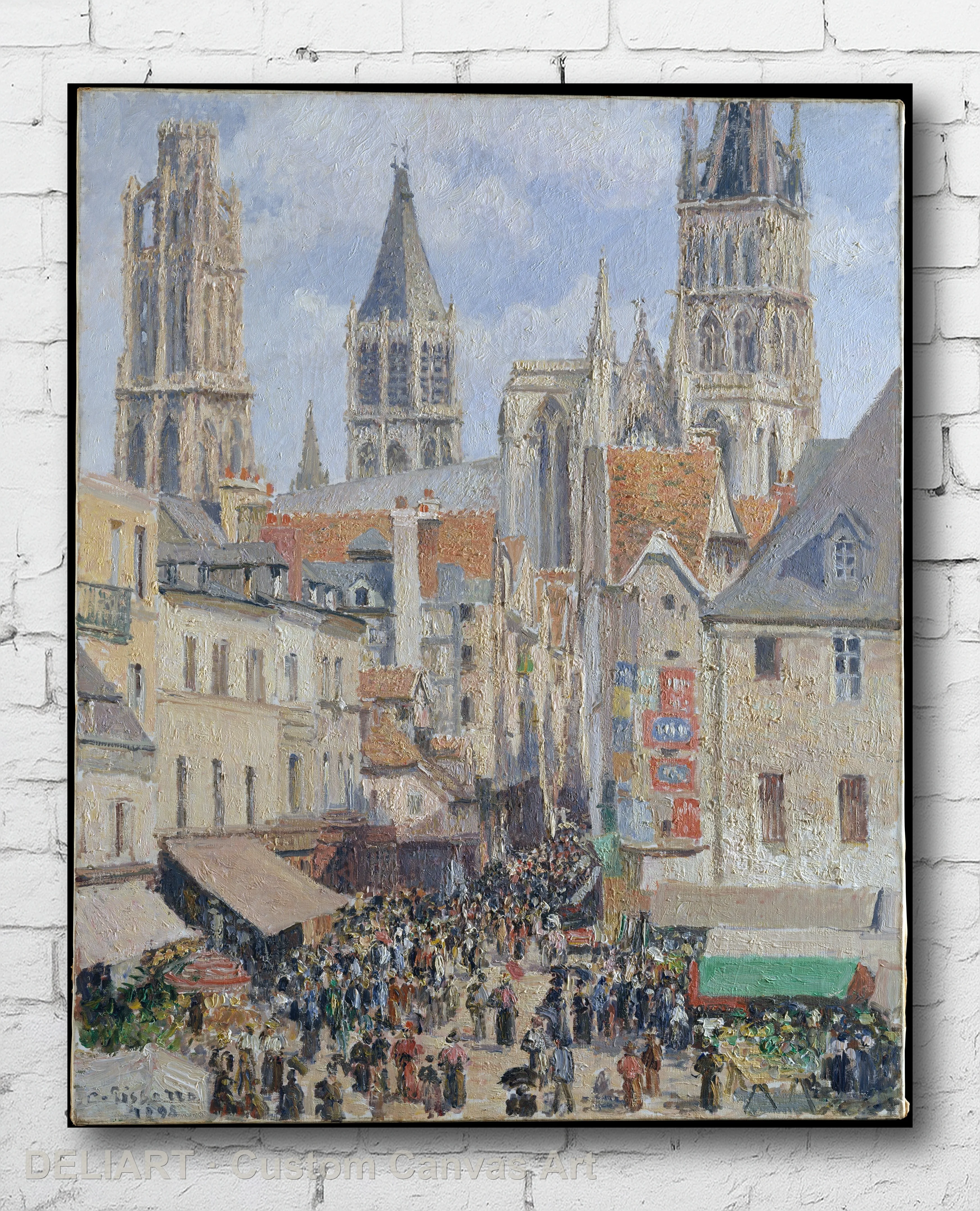 Rue de l'Epicerie, Rouen (Effect of Sunlight) by Camille Pissarro - Impressionist Fine Art Canvas Wall Art Poster Print Decor