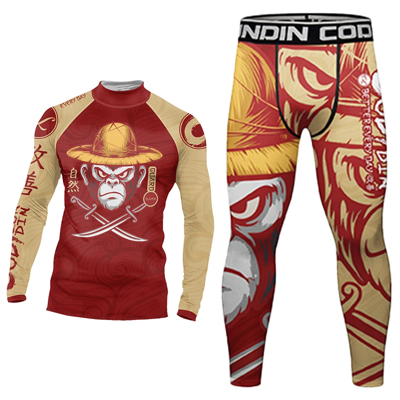 حار المصارعة جيو جيتسو Rashguard للرجال Mma تي شيرت + بانت 4 قطعة/المجموعة الملاكمة التايلاندية السراويل Bjj طفح الحرس رياضة الملاكمة الفانيلة رياضية البدلة