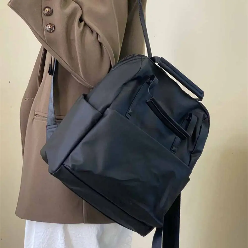 Black Lightweight Computer Bag Korean Style Large Capacity Nylon Shoulder Bag Tote Bag Solid Color Waterproof Travel Backpack