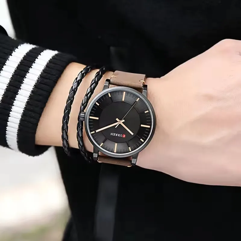 CURREN 8332 Fashion Matching Single Item Leather Strap Quartz Men's Watch Casual Simple Style Waterproof Practical Men's Watch