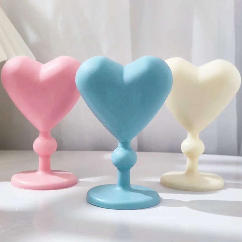 

SZ796 High Foot Love Heart Candle Silicone Mold With Base For Candle Making DIY Desktop Ornaments Mould