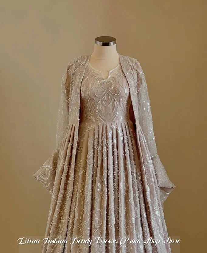 فستان سهرة مطرز باللون الكاكي مخصص مطرز بالخرز للمناسبات الرسمية وحفلات الزفاف فستان أم العروس #2