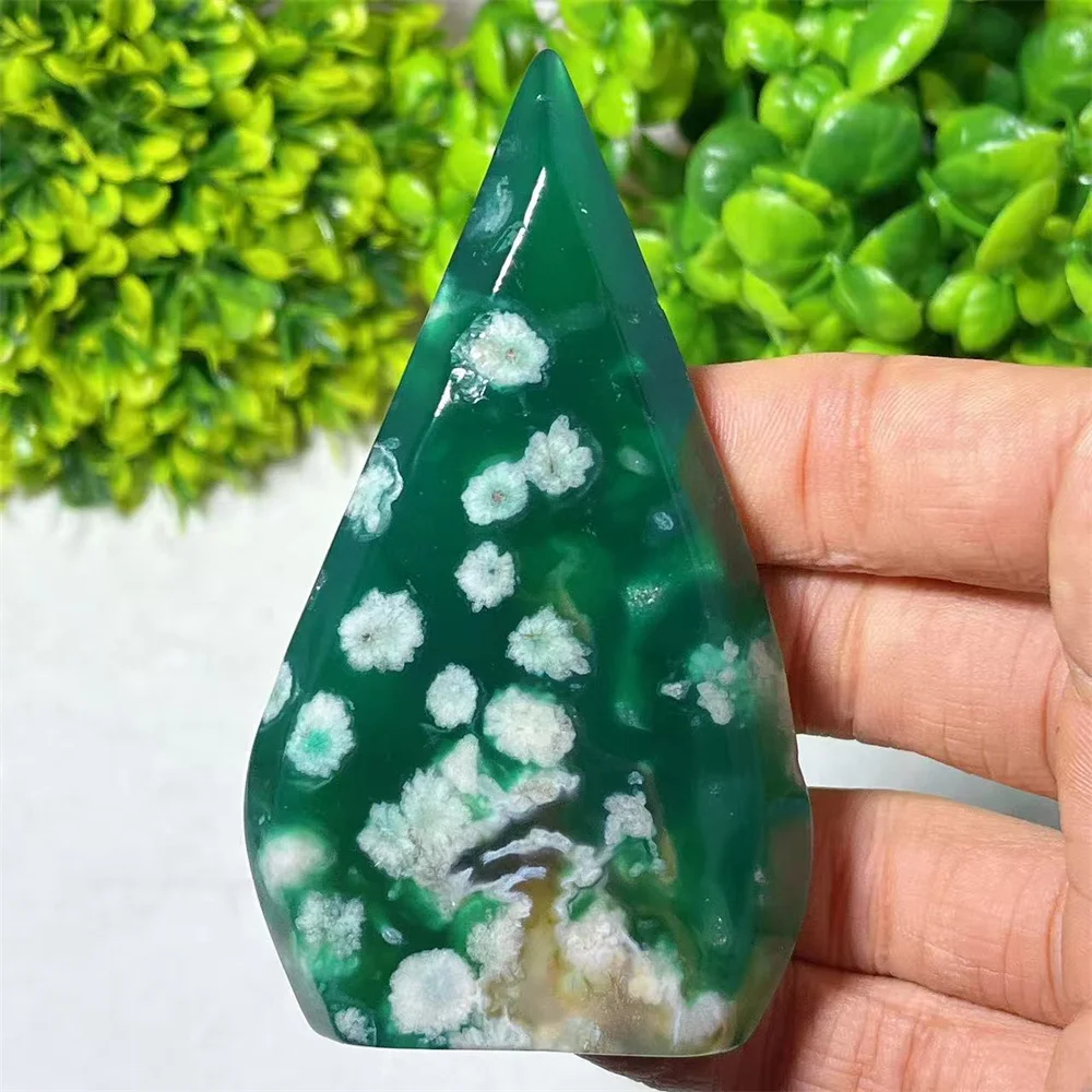 Green Lace Agate Flame Line Point Natural Crystal Stone Quartz Decoration Ornaments Energy Healing