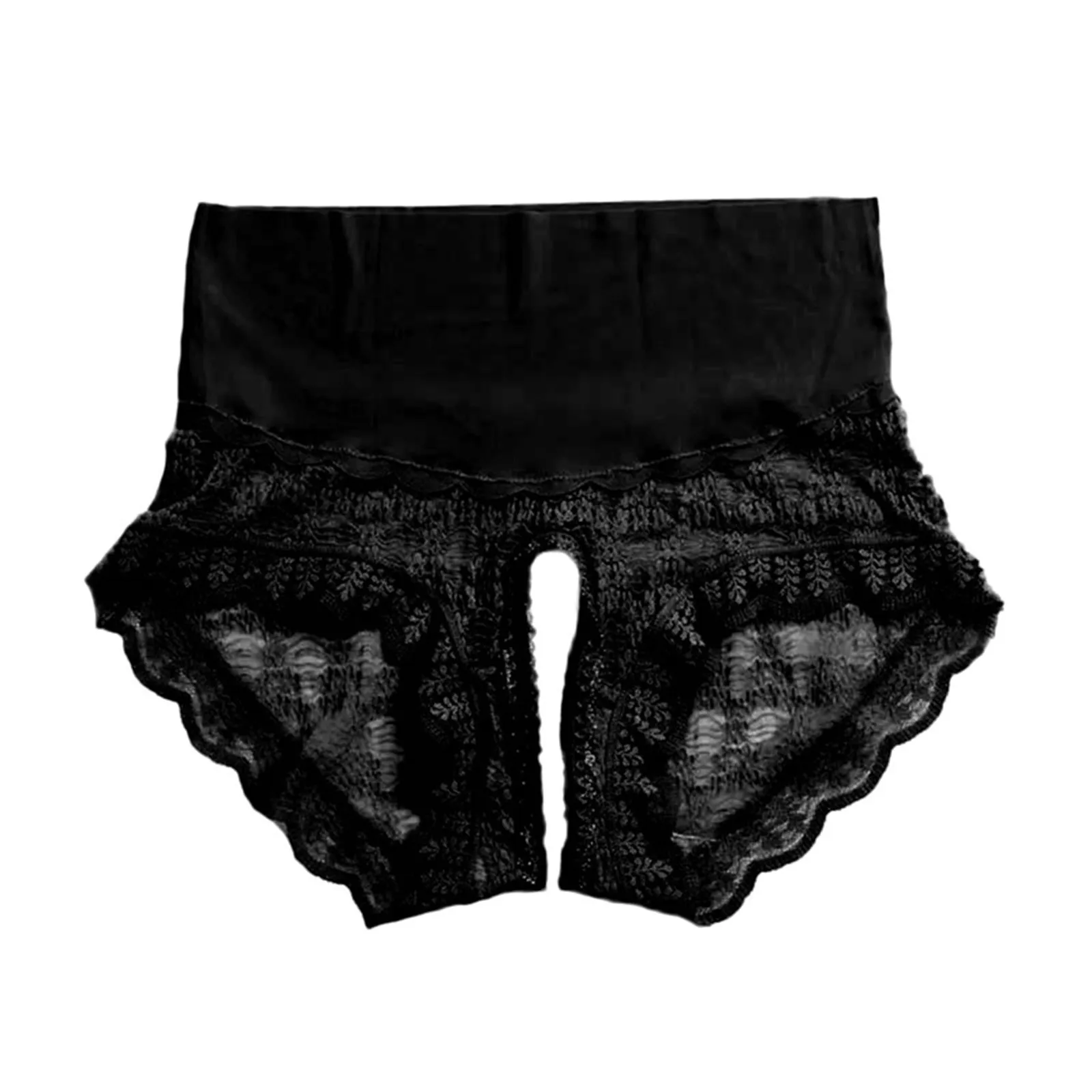 Women\'S Triangle Panties Sexy Floral Cloud Lace Underwear High Waist Open Crotch Female Briefs Breathable Girlfriend Lingerie