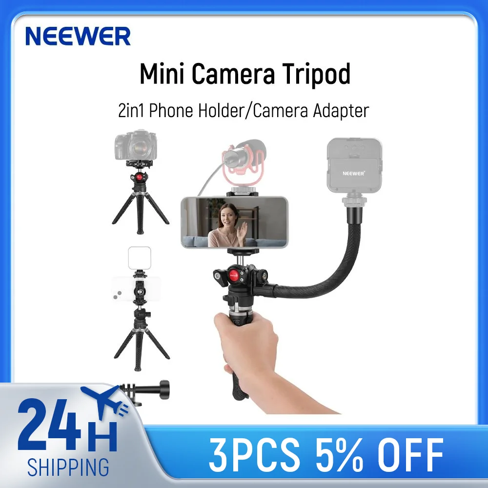 حامل ثلاثي كاميرا صغير من NEEWER ، حامل هاتف 2 في 1 ، محول كاميرا حركة ، ذراع مرن ، حامل ثلاثي القوائم محمول للسفر ، متوافق مع GoPro