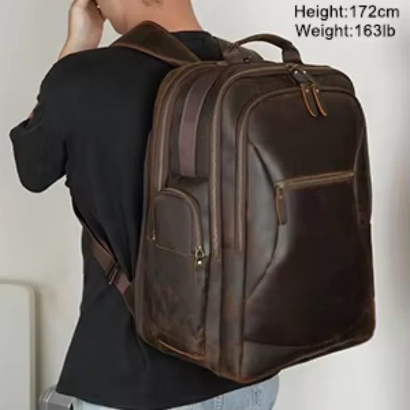 High Quality Ize Vintage Genuine Crazy Horse Leather Backpack Bag Laptop Real Leather Computer Bag Backpack