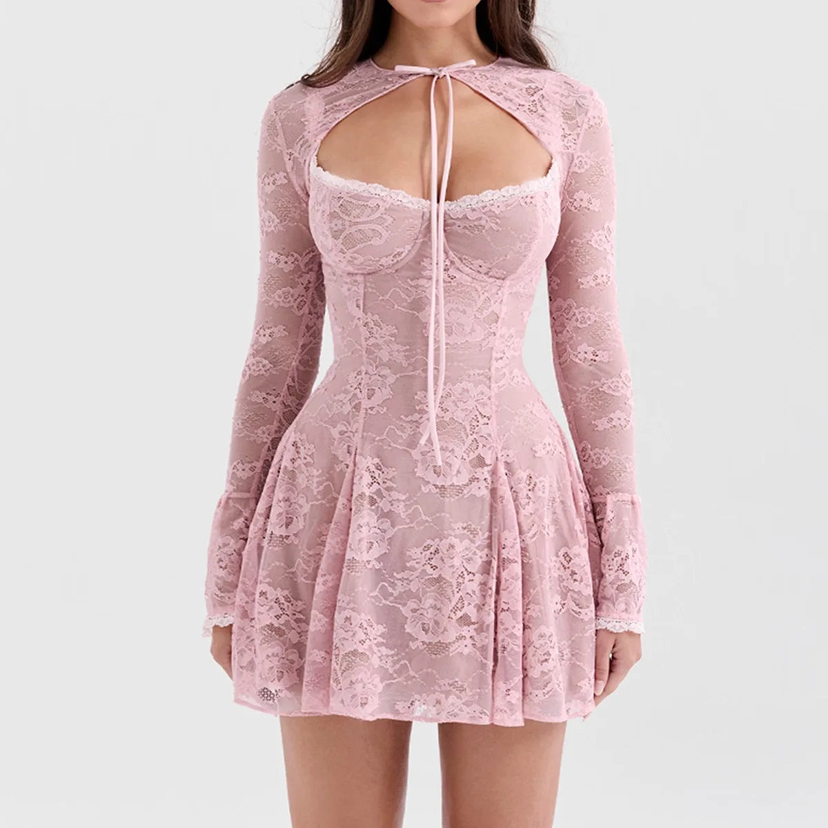 

Pink lace suspender dress shawl two-piece set fashionable simple versatile temperament elegant holiday style high-end dress