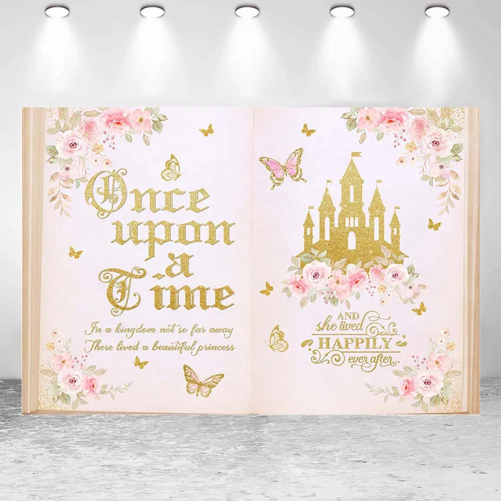 Mocsicka-Magic Book Backdrop para o chuveiro do bebê, Decoração do partido de boas-vindas, Banner de fundo personalizado, uma vez em um tempo, pequena princesa menina